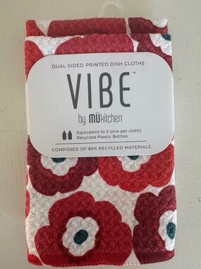 Vibe Red and White Floral Dish Cloth Set
